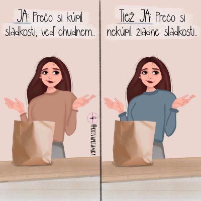 ilustrácia Vtipný obrázok zo života zeny o chudnuti lustrovala Jana Kollarova ilustratorka a graficka na Slovensku
